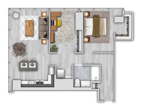 Floor plan for 1 bed, 1 bath, 1072 sqft